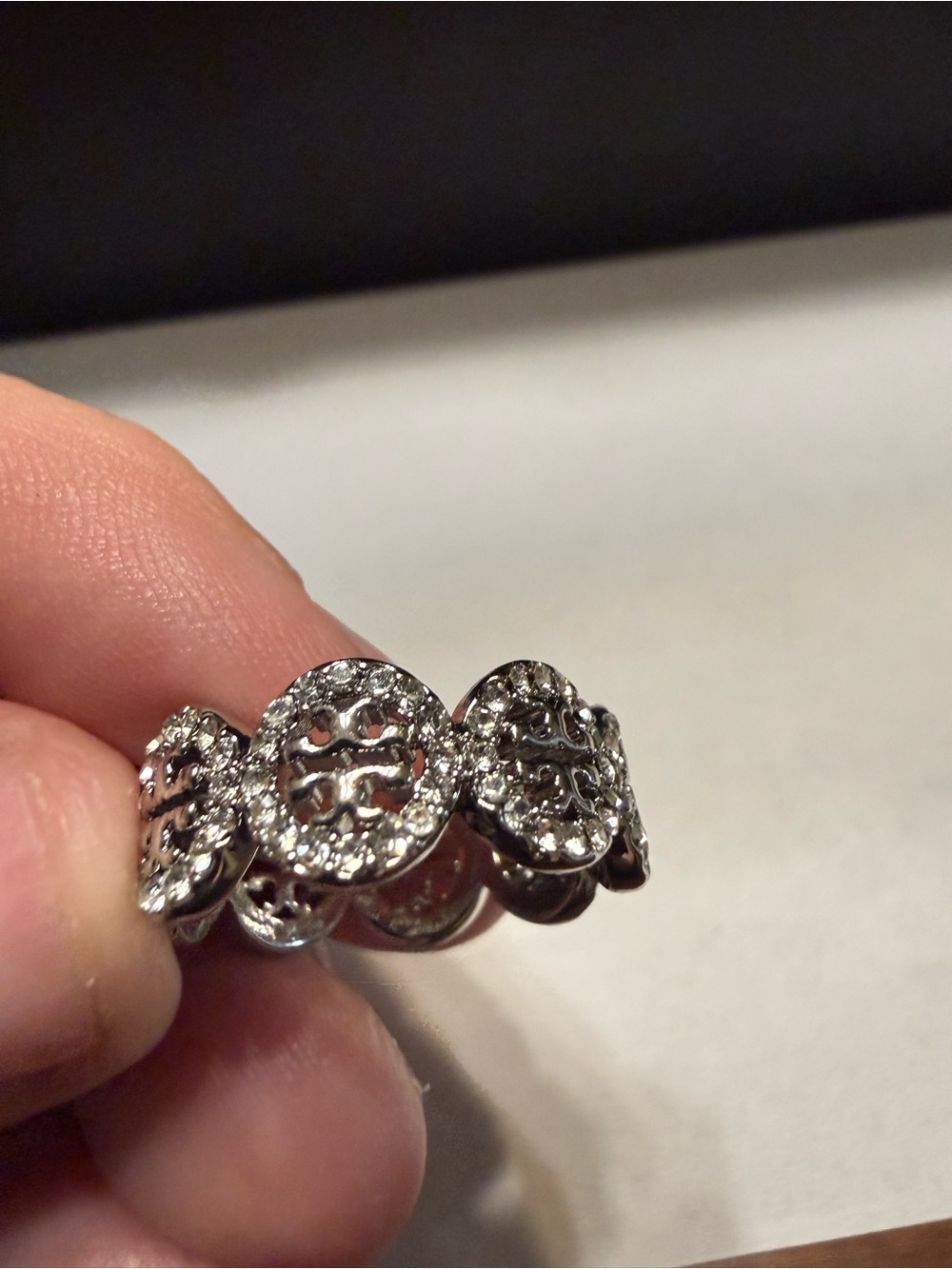 Auth NEW Tory Burch SILVER Miller PAVE Ring Sz 7 Retails $168 Tag & Dust Bag